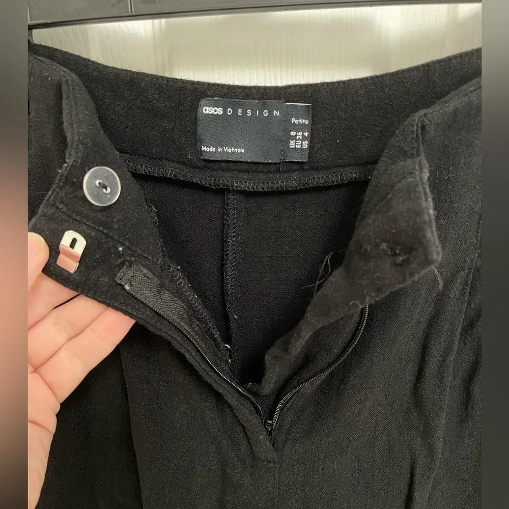ASOS Design Black Linen Blend Lining High Rise Pants Women’s Petite Size 4